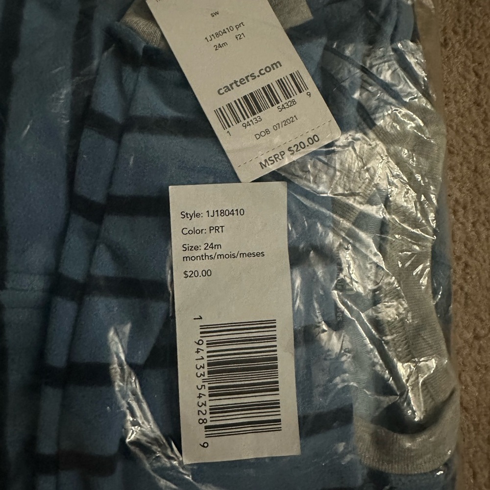 Carter's Blue stripped with tractor fleece footie pajamas NWT - Picture 3 of 3